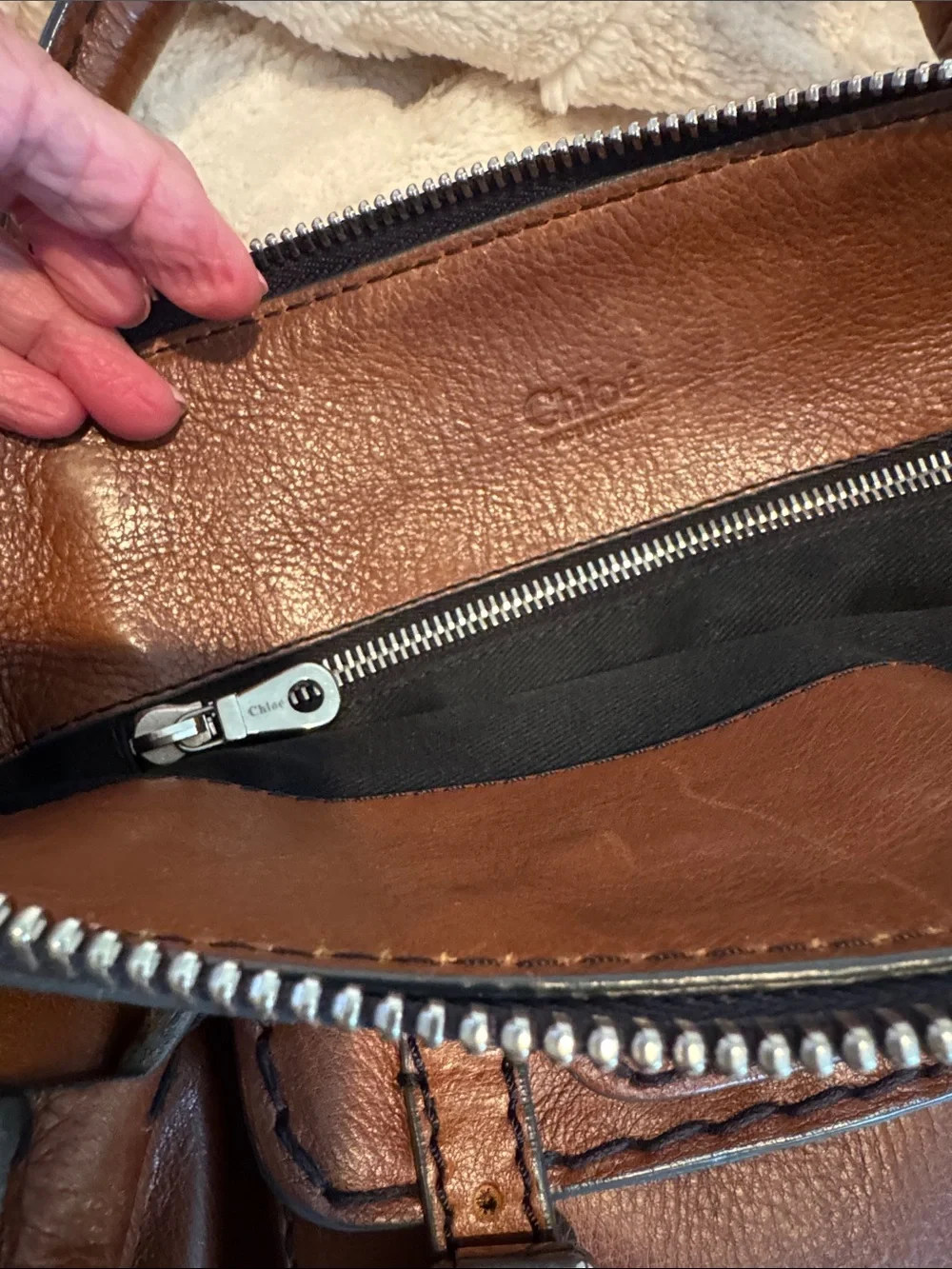 Chloe Whiskey Brown Leather Satchel with Front Buckle Pocket